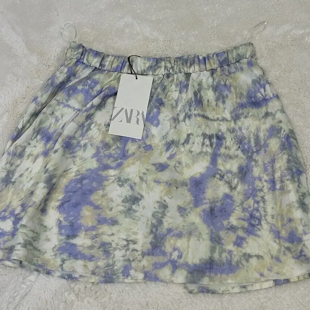 NWT Zara Mini Pastel Tie‎ Dye Print Skater Skirt Women’s Size XS - Picture 3 of 5